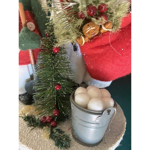 Vintage 14”Stuffed Felt standing Santa & boy 8"snow bottle brush tree snowballs - Picture 5 of 12